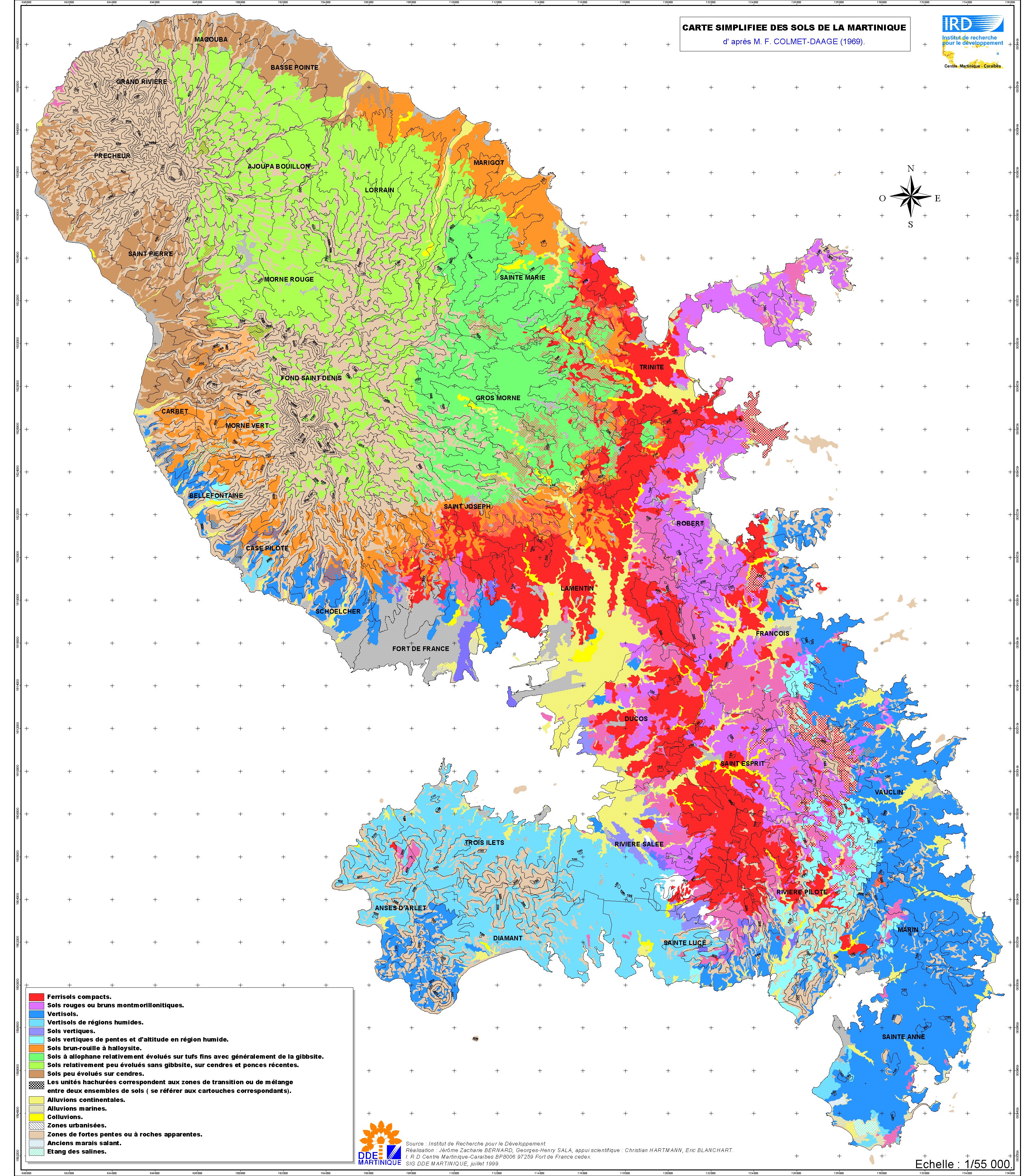 Carte simple des sols de la Martinique