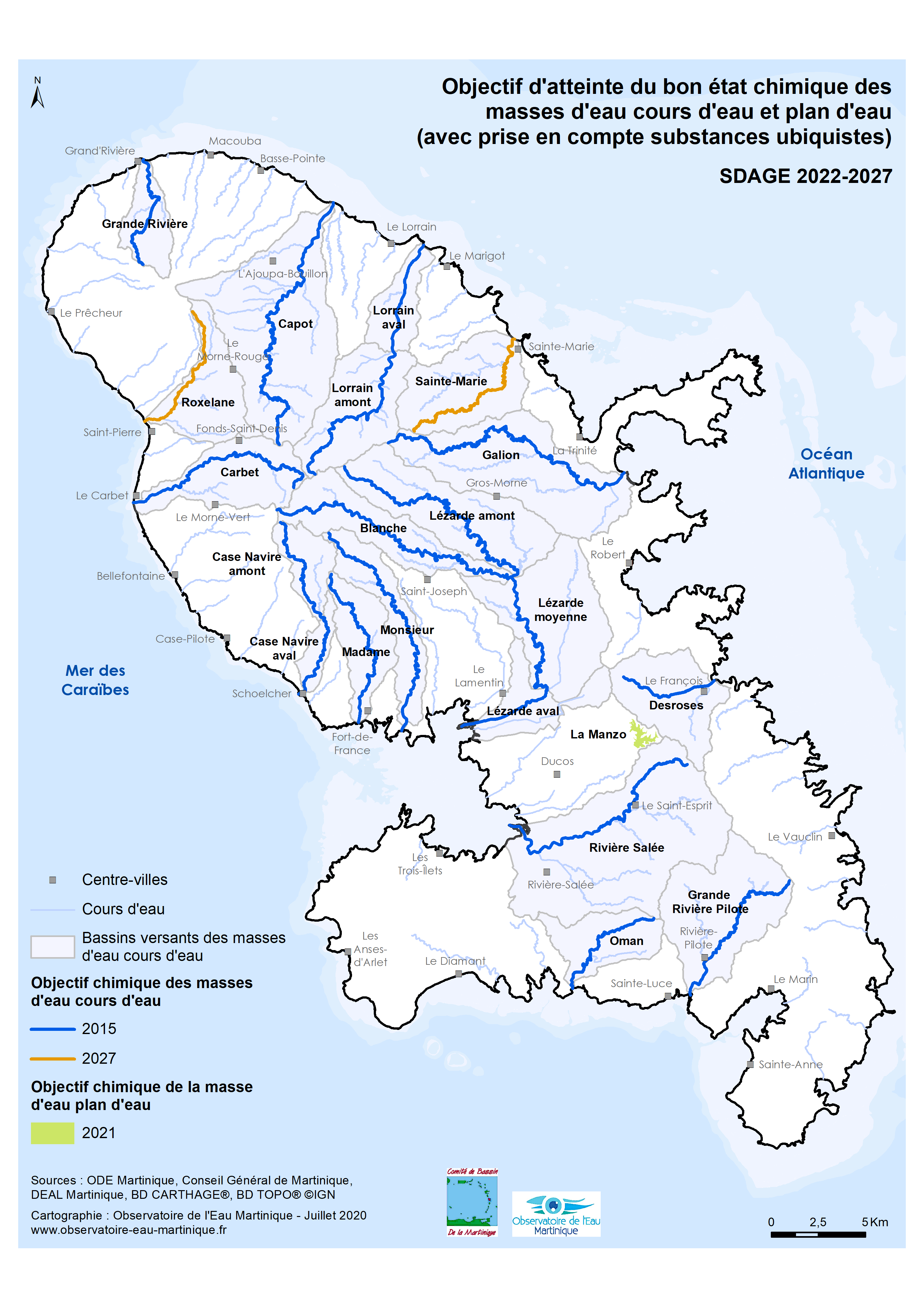 SDAGE 2022-2027 - Objectif d'atteinte du bon état chimique des masses d'eau cours d'eau et plan d'eau (avec prise en compte substances ubiquitistes)